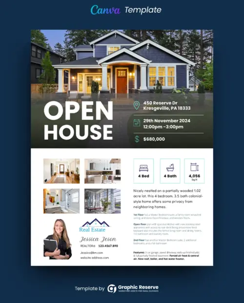 Open House Flyer Canva Design Template