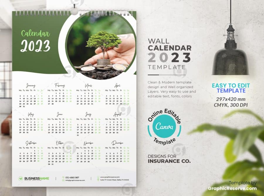 1 Page Calendar 2023 for Insurance Co