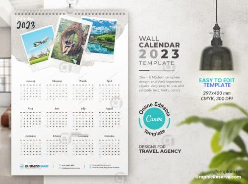 1 Page Calendar 2023 For Travel Agency