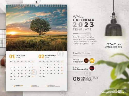 6 Page Wall Calendar 2023