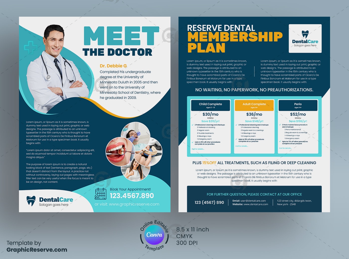 Dental Membership Plan Flyer Canva Template Graphic Reserve