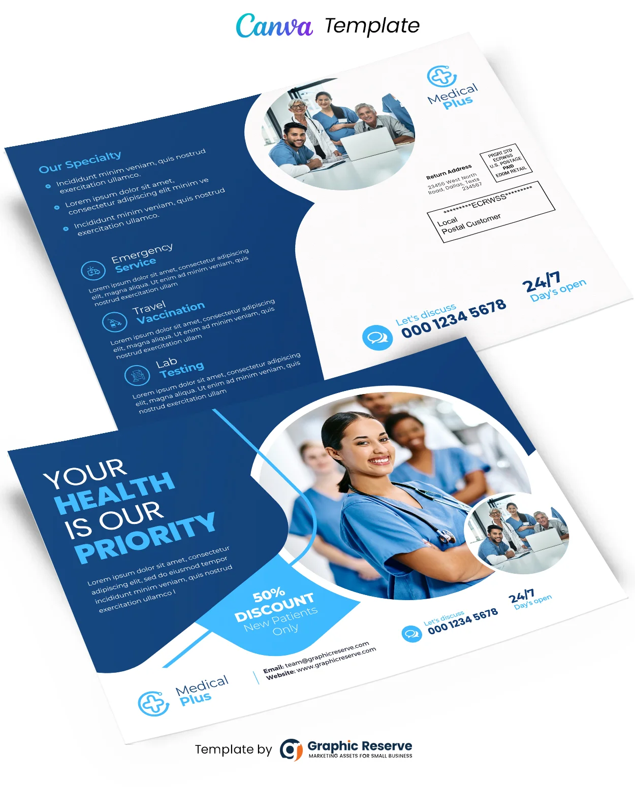 Medical Direct Mail Design Canva Template
