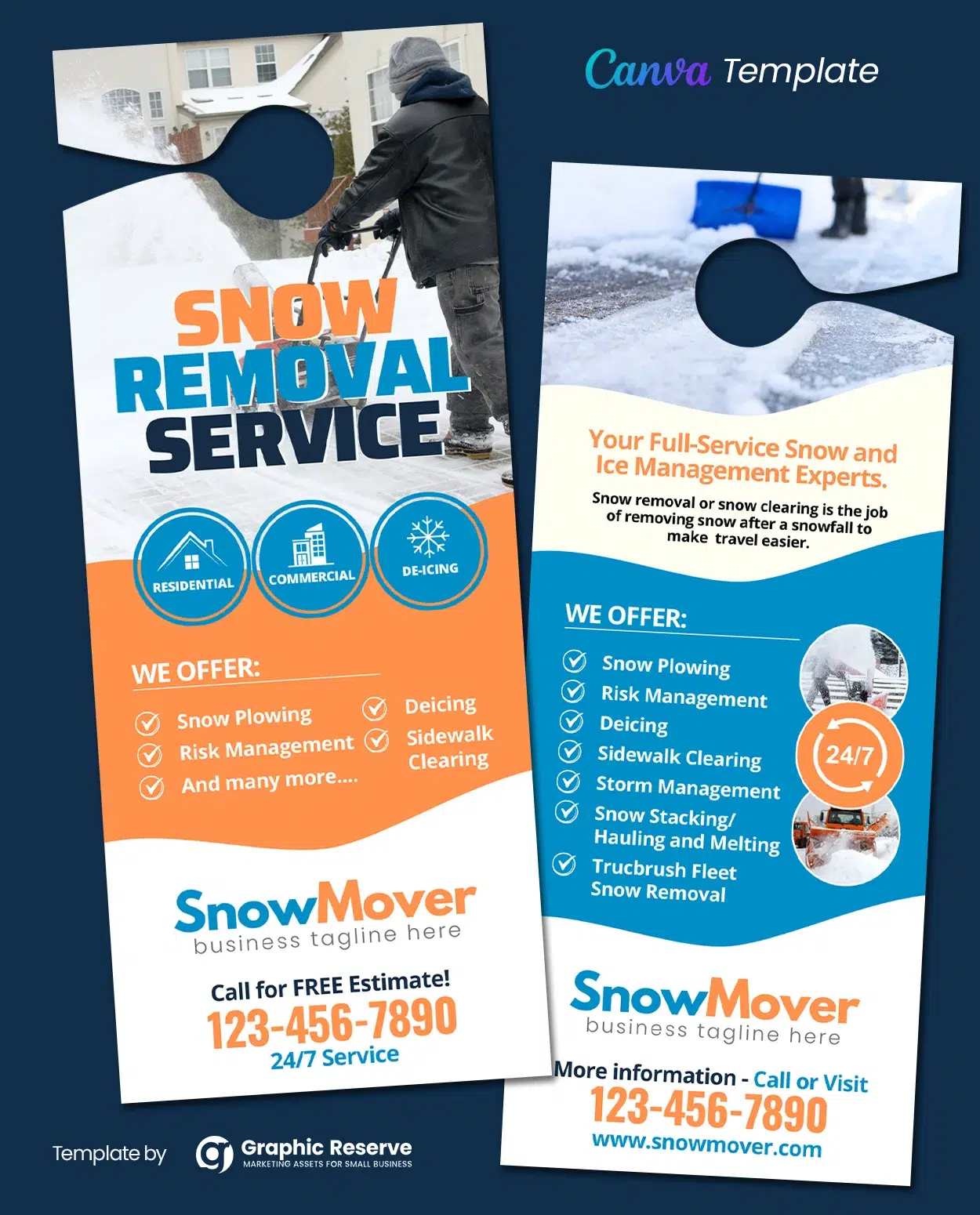 Snow Removal Service Door Hanger Canva template