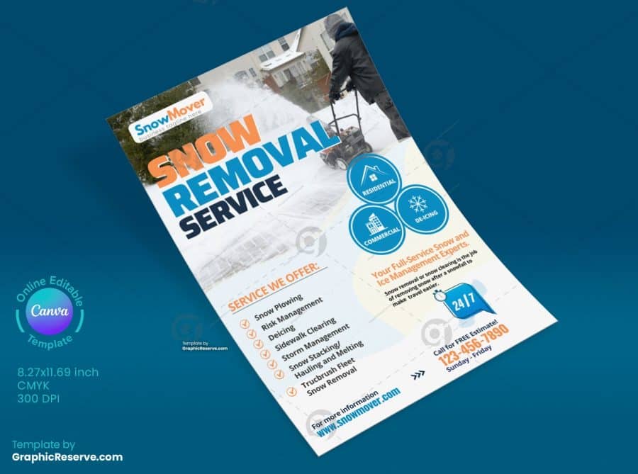 Snow Removal Service Flyer Canva Template Graphic Reserve