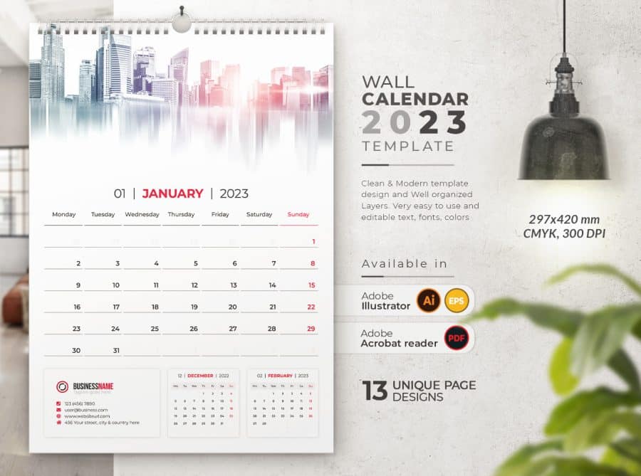 Wall Calendar 2023 template by didargds