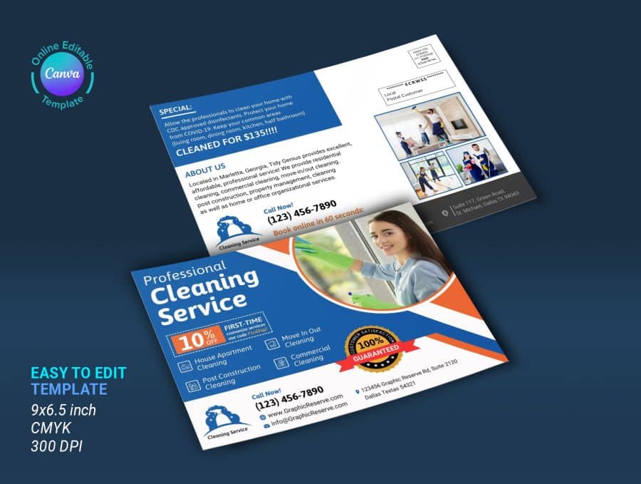 Cleaning Service EDDM Mailer Postcard Design Canva template