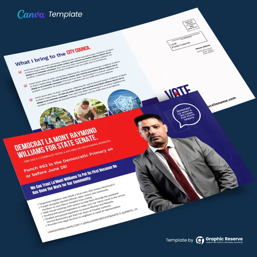 Editable Canva Template for Political Campaign Direct Mail Postcards