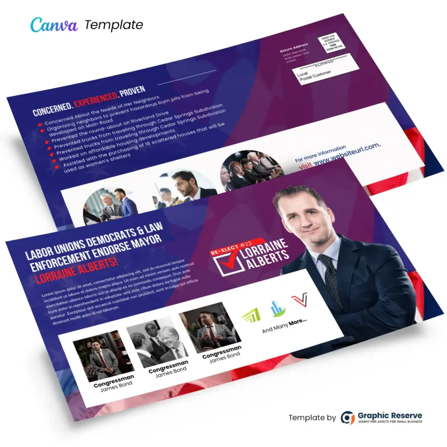 Political Campaign Direct Mail Postcard Template - Editable in Canva