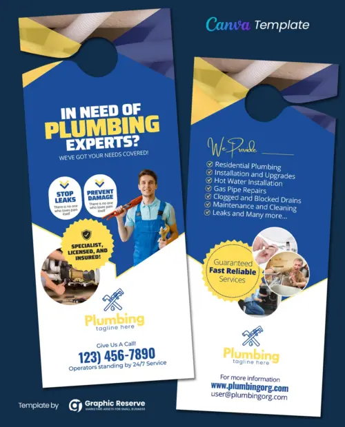 Plumbing Business Door Hanger Canva Template for Effective Promotion