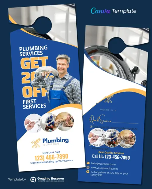 Modern Plumbing Door Hanger Canva Template for Service Advertising