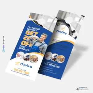 Modern Plumbing Door Hanger Editable Canva Template