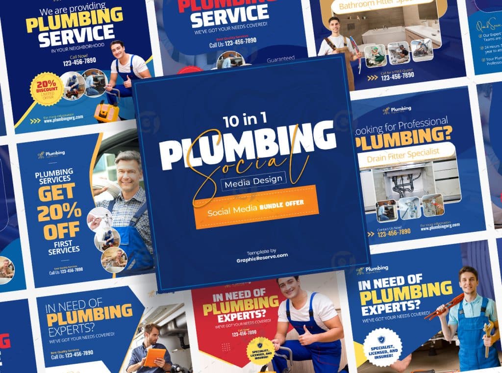 Plumber Social Media Bundle Canva file 1v