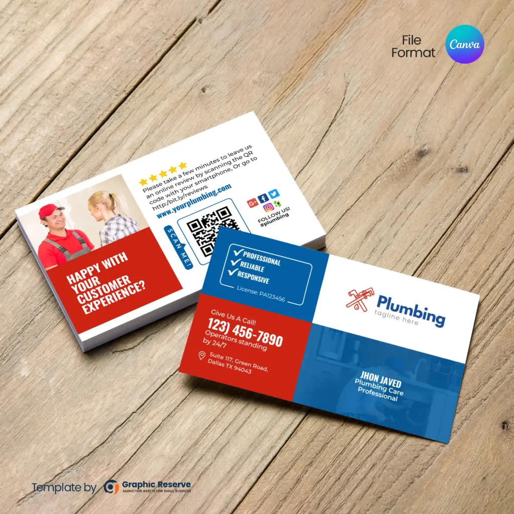 Plumbing Service Business Card Design - Editable Canva Template – Canva template