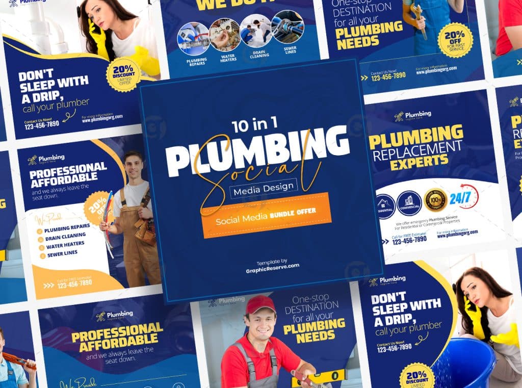 Plumbing Social Media Bundle Canva file 2v