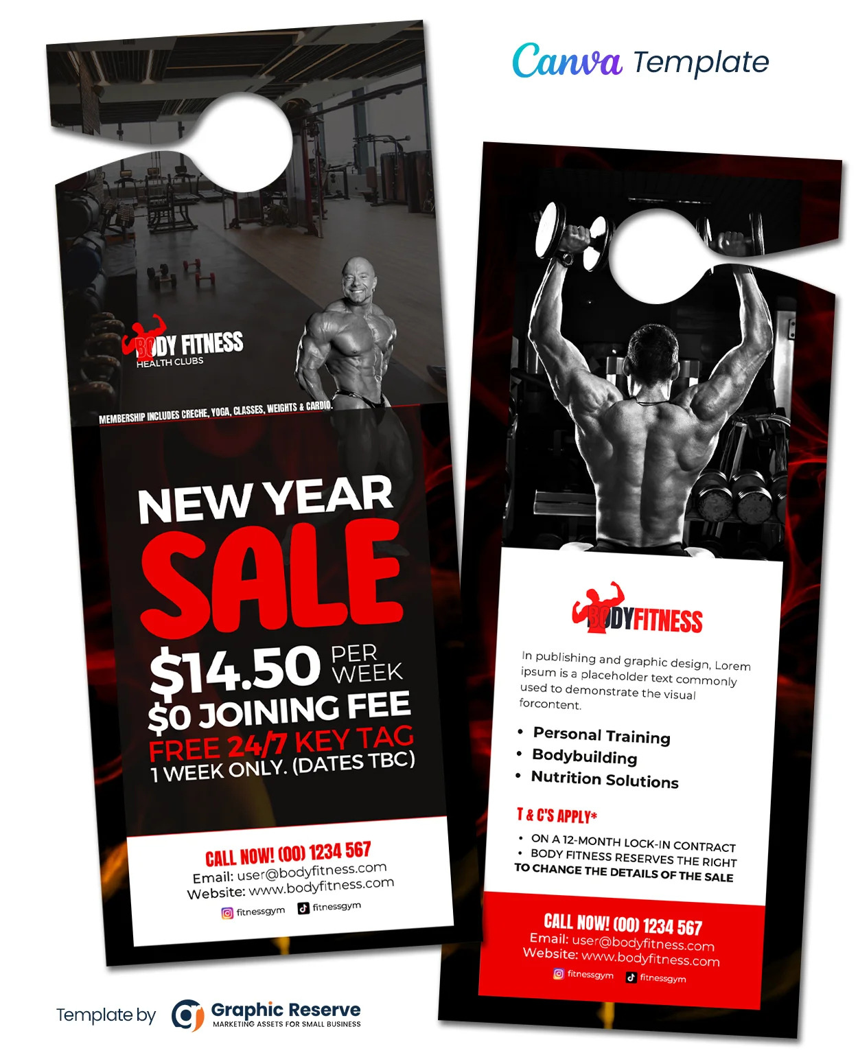 Bodybuilding Gym Door Hanger (Canva Template)