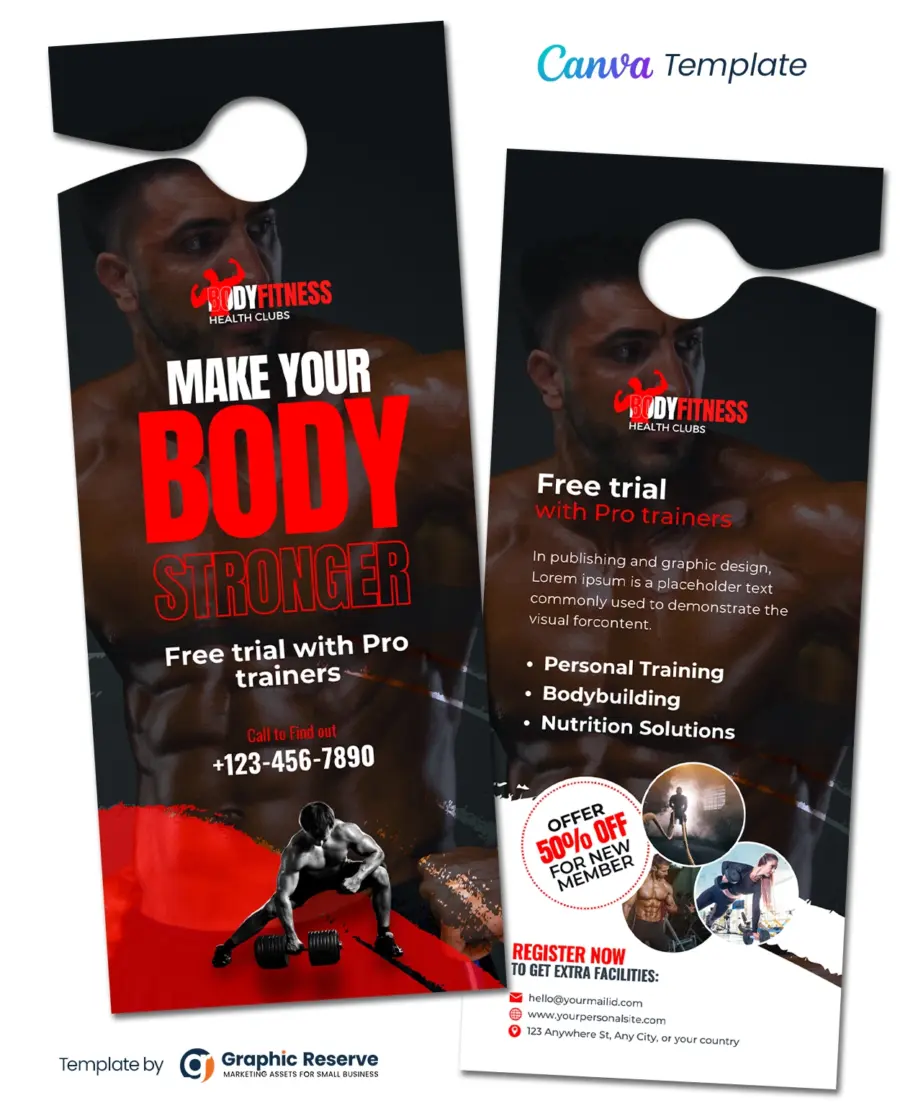 Canva Gym Fitness Door Hanger Design Template for Effective Advertising