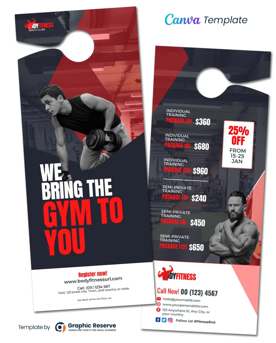 Gym Pricing Door Hanger (Canva design Template)