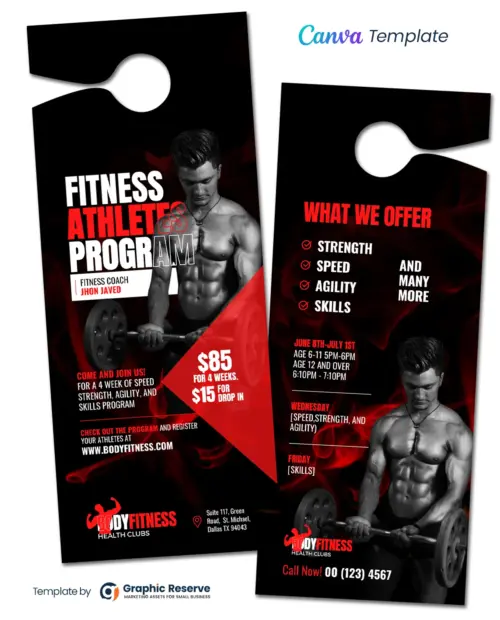 Gym Pricing Door Hanger Design Canva Template