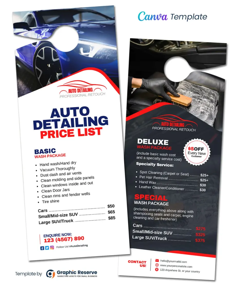 Auto Detailing Price-List Door Hanger (Canva Template)