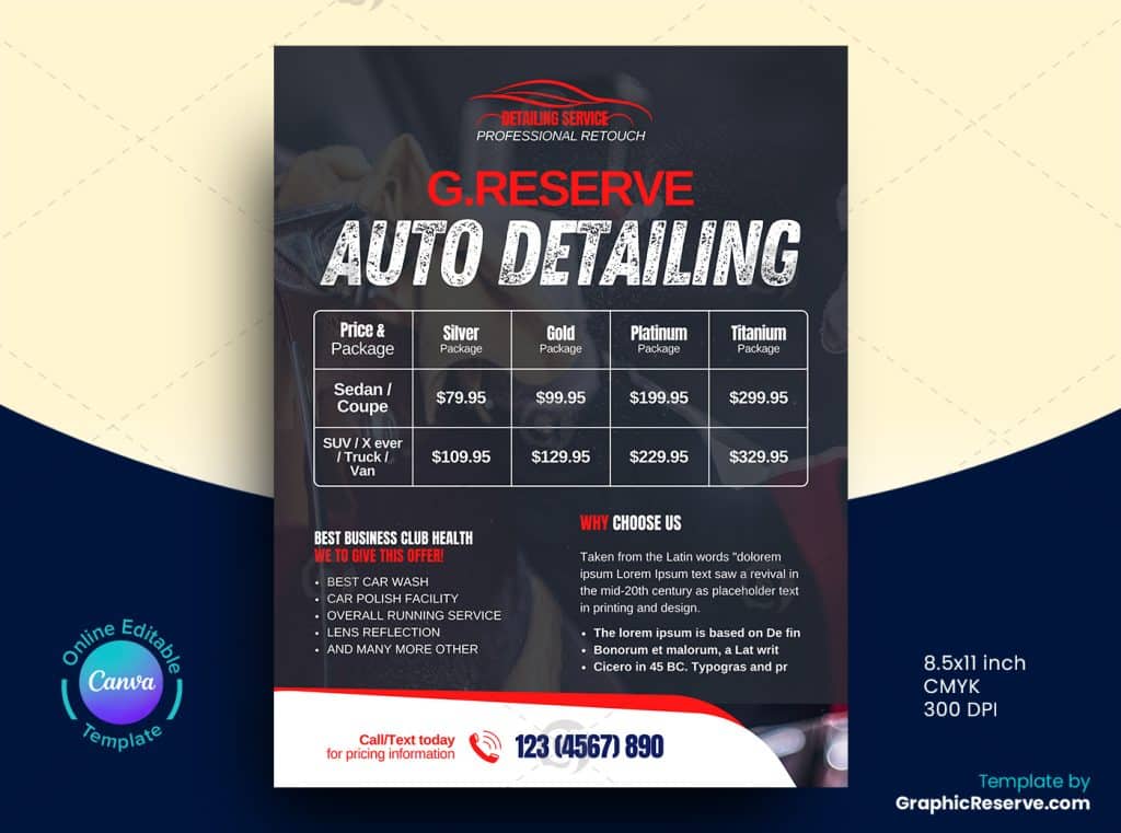 Auto Detailing Price Table Flyer