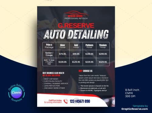 Auto Detailing Price Table Flyer