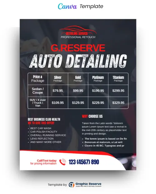 Auto Detailing Price Table Flyer (Canva Template)
