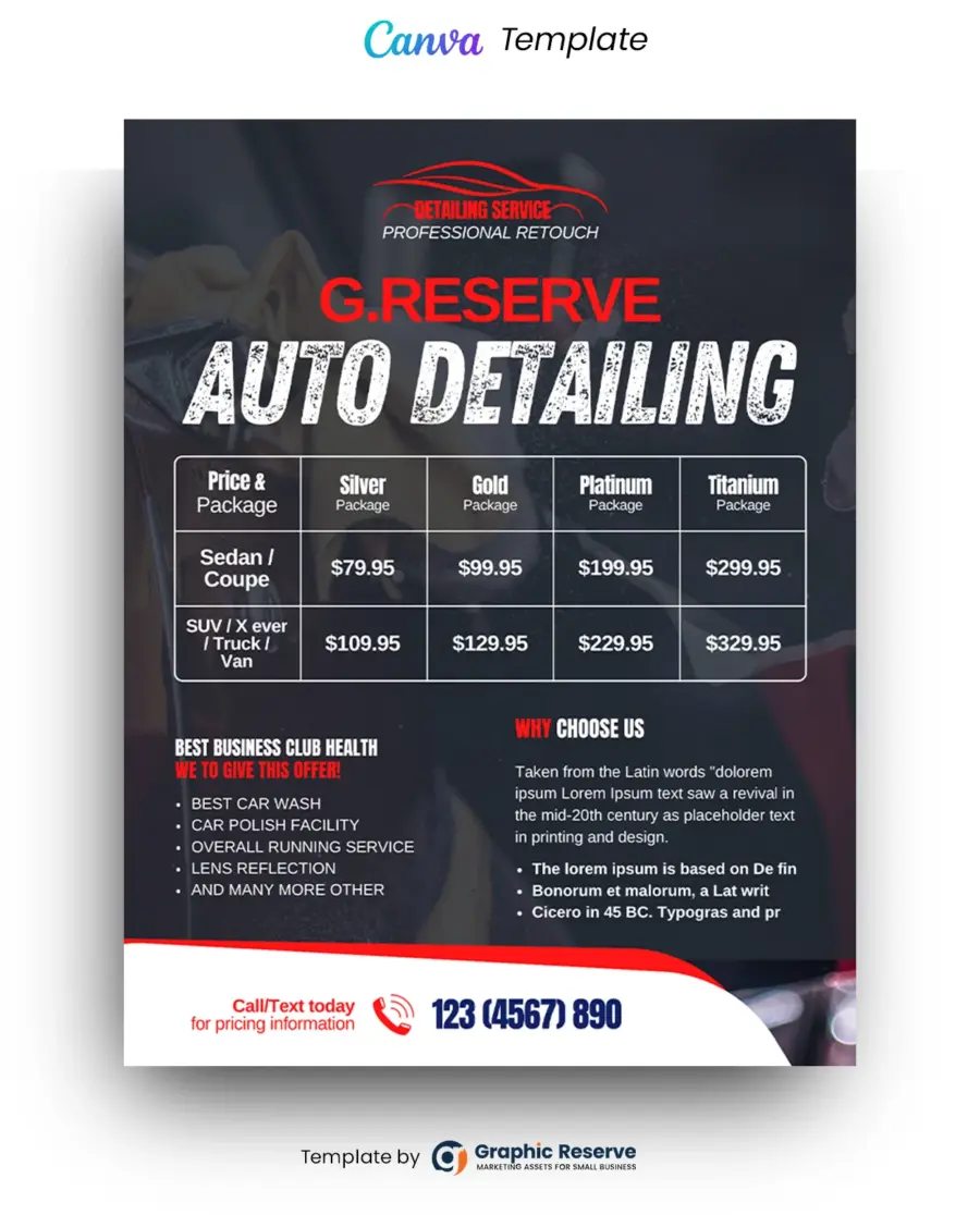 Auto Detailing Price Table Flyer (Canva Template)