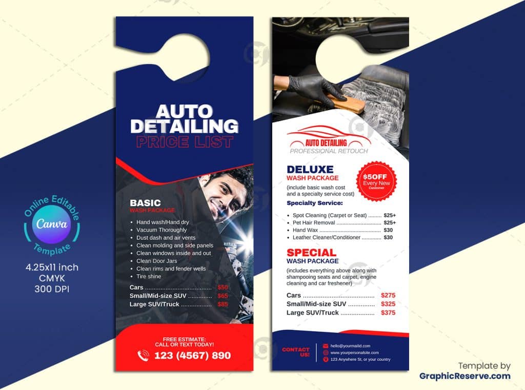 Auto Detailing Pricing Door Hanger (Canva Template) Graphic Reserve