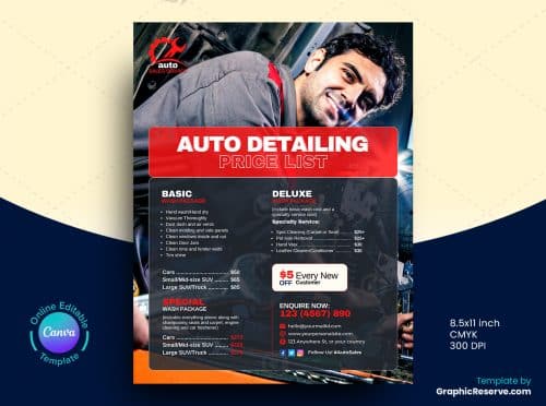Auto Detailing Pricing Flyer 1v