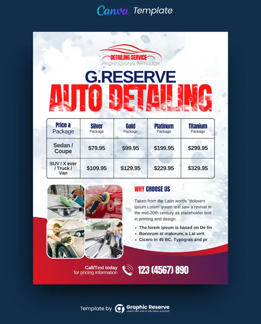 Auto Detailing Pricing Flyer (Canva Template)