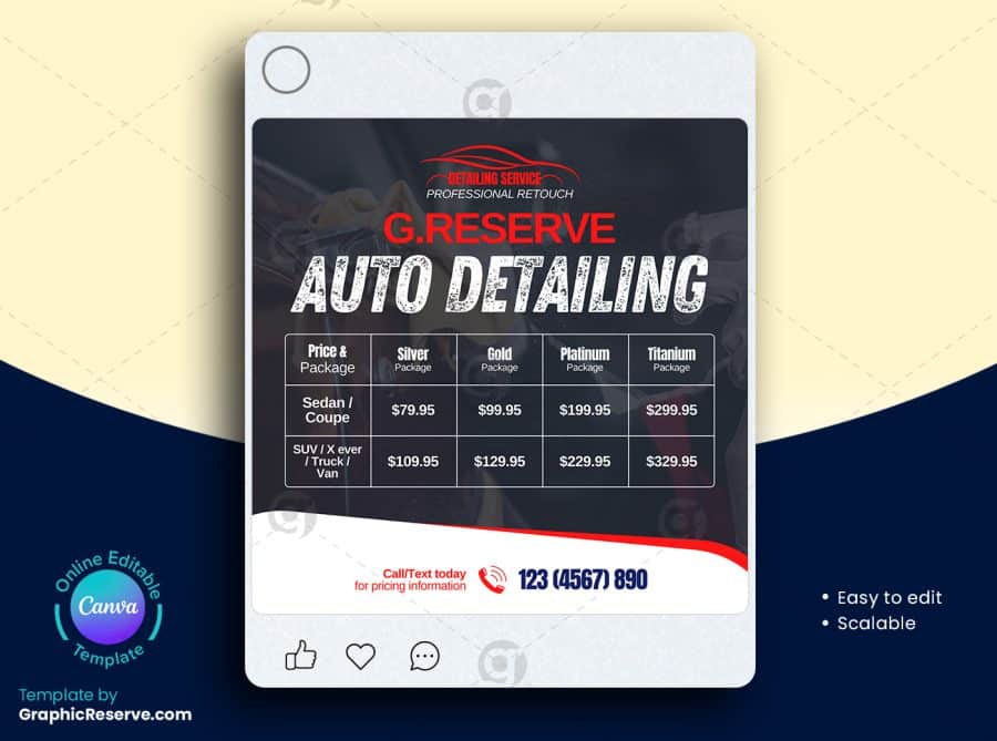 Auto Detailing Pricing Social Media Banner 3v