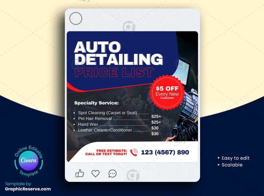 Auto Detailing Pricing Social Media Banner