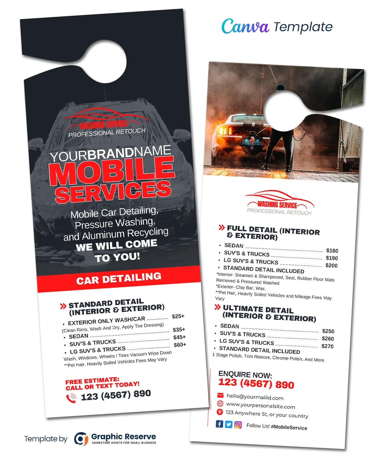 Auto Mobile Servicing Price List Door Hanger Design (Canva Template)