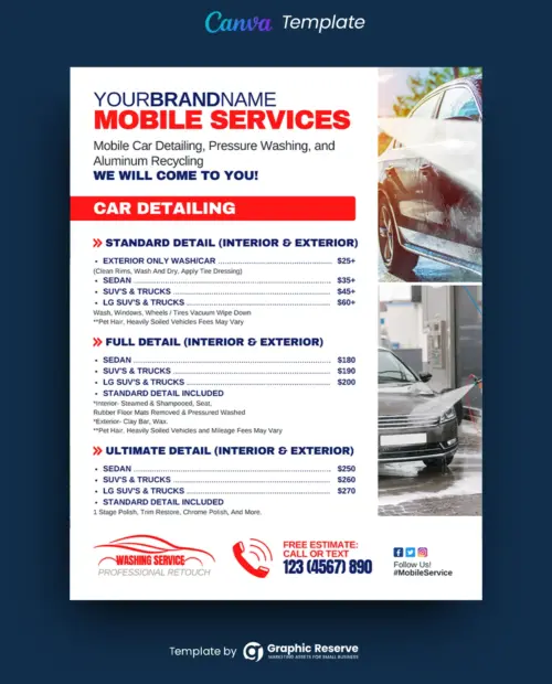 Auto Mobile Servicing Price List Flyer (Canva Template)
