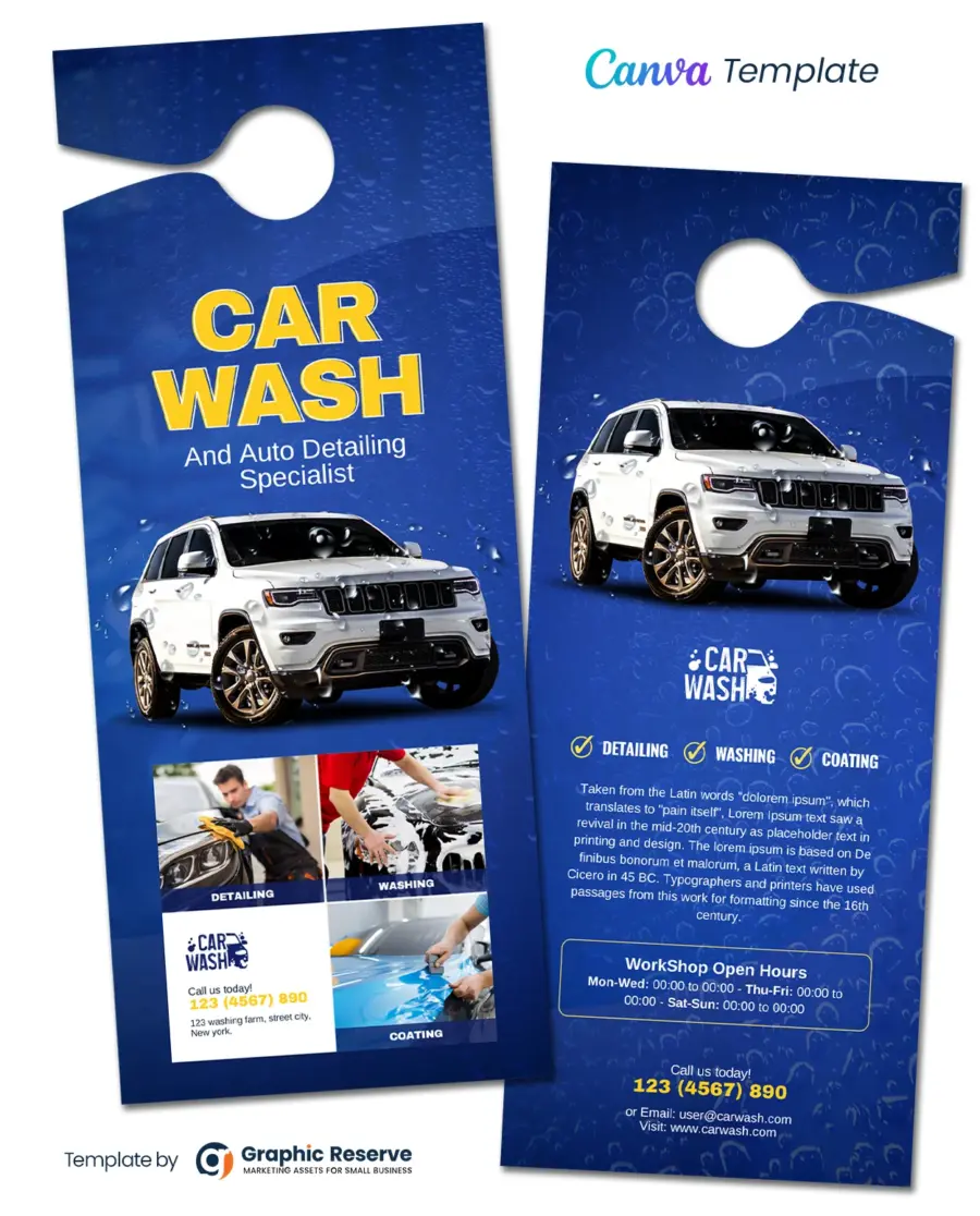 Automobile Car Wash Door Hanger Design Template - Editable in Canva