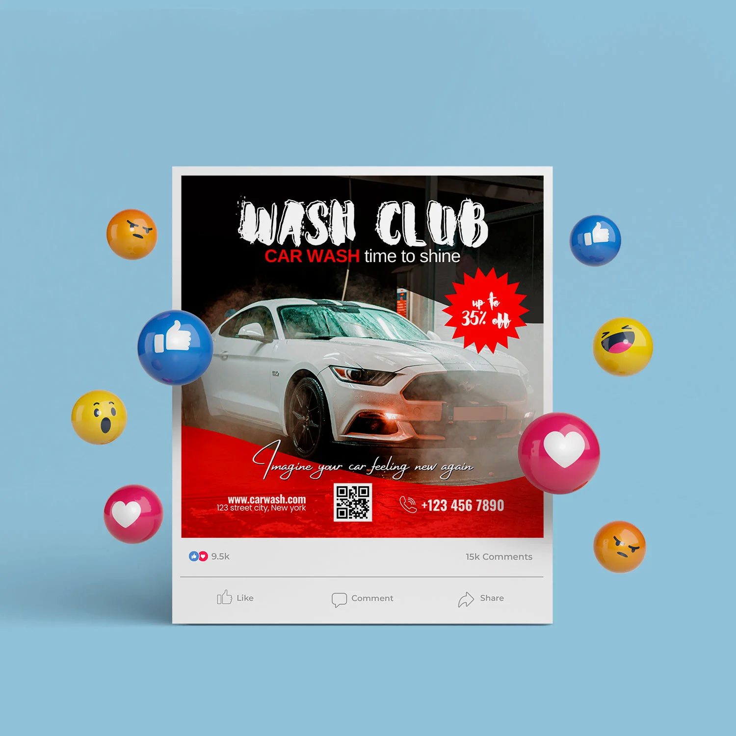 Automobile Car Wash Social Media Poster Canva Template