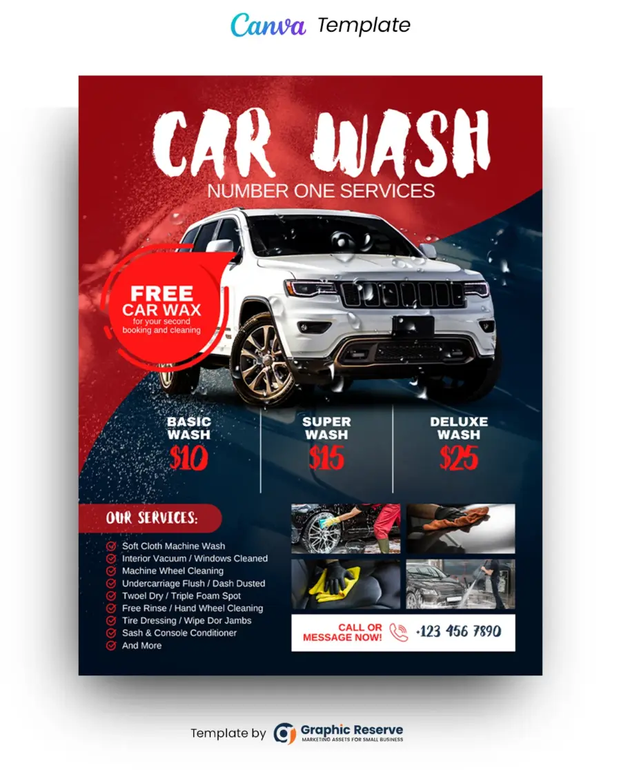 Automobile Service Flyer Canva Template - Modern Car Wash Design