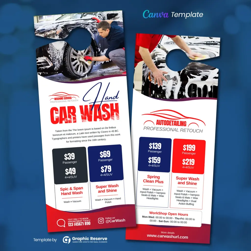 Car Wash Door Hanger Editable Canva Template