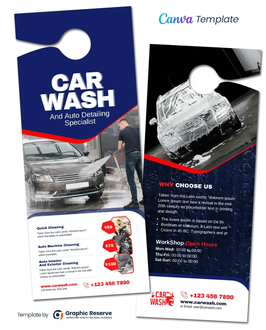 Car Wash Door Hanger Design Template for Canva - Professional Advertising Solution