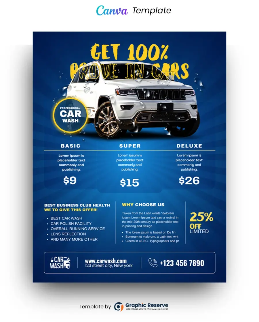 Car Wash Marketing Flyer Design - Canva Ready Template