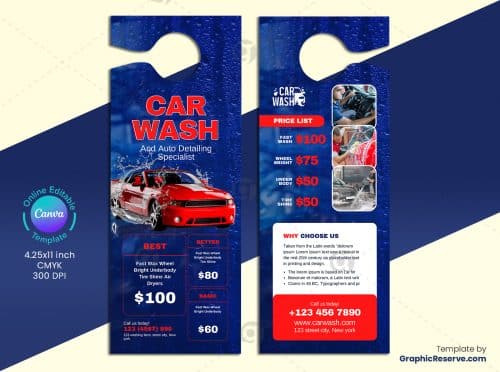 Car Wash Pricing Door Hanger 1v