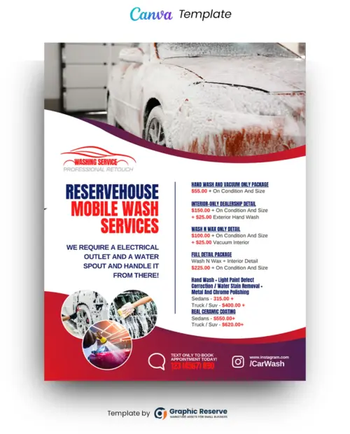 Car Wash Pricing Flyer Design - Editable Canva Template for Auto Services