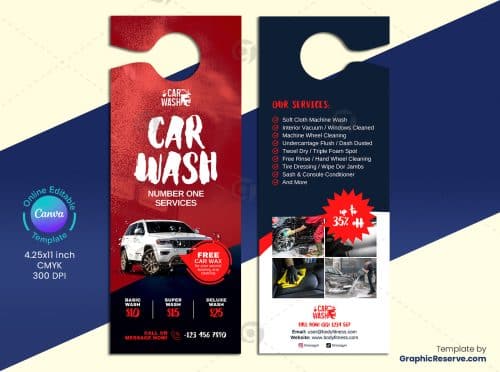 Car Wash Promotional Door Hanger 1v