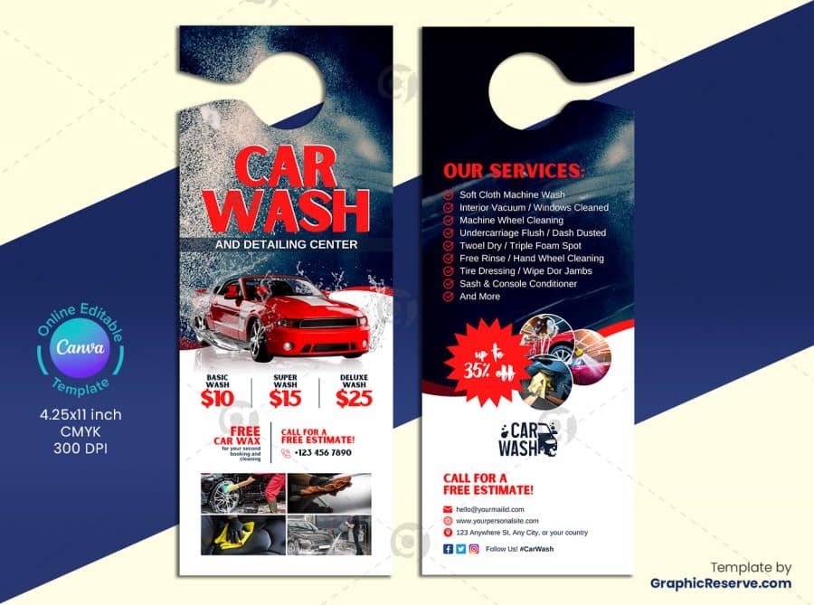 Car Wash Promotional Door Hanger 2V