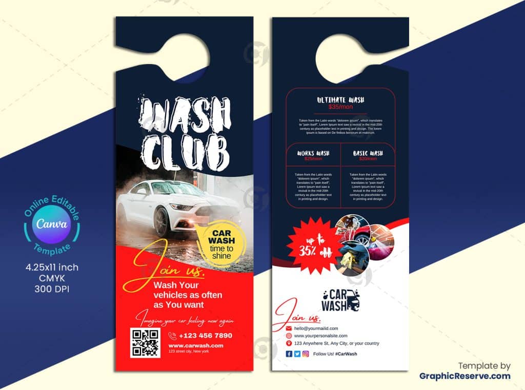 Car Wash Promotional Door Hanger 3v