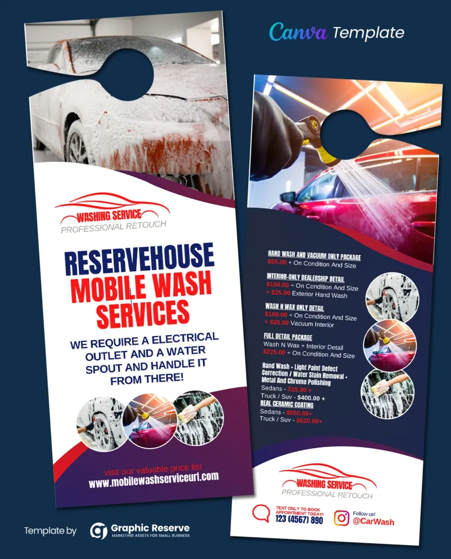 Car Wash Service Door Hanger (Canva Template)