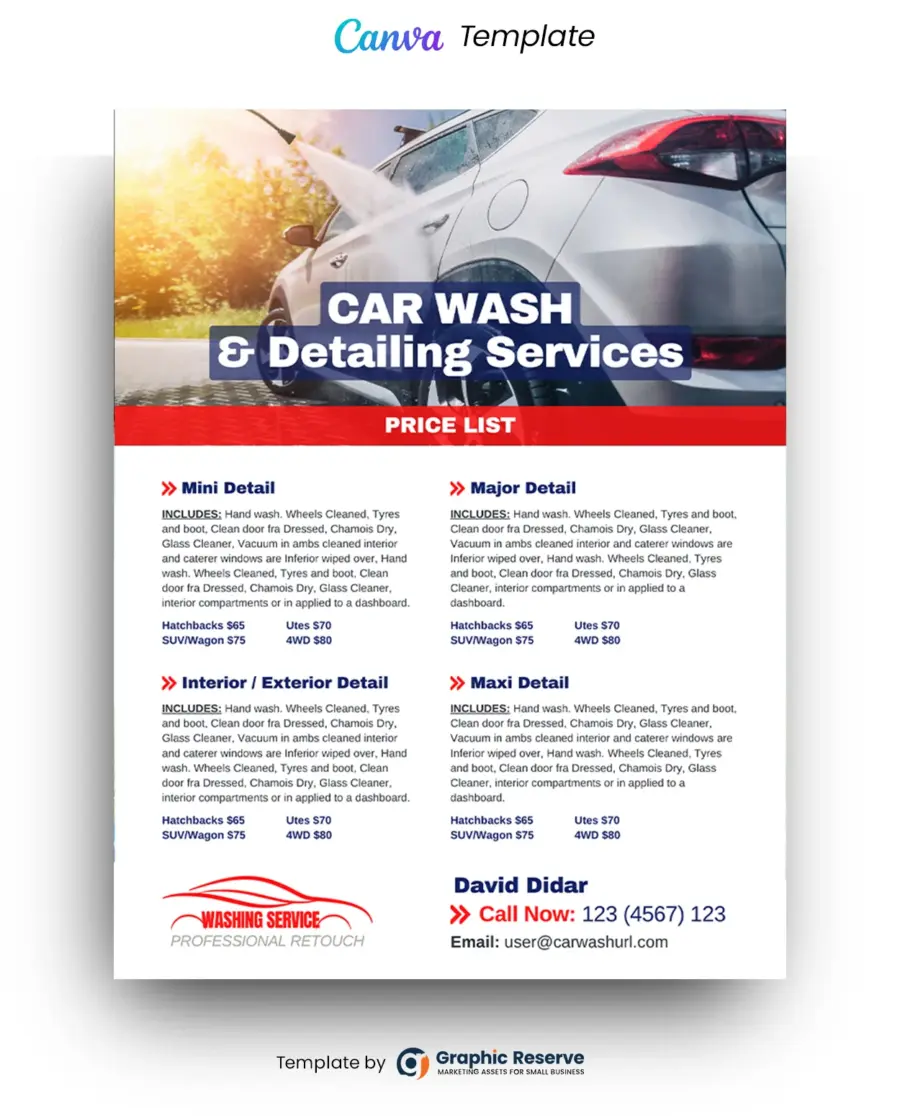 Car Wash & Detailing Flyer (Canva Template)