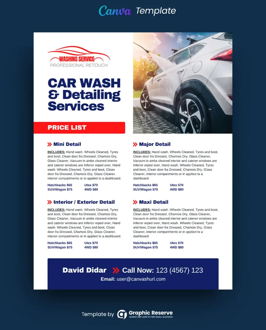 Car Wash & Detailing Flyer Design (Canva Template)