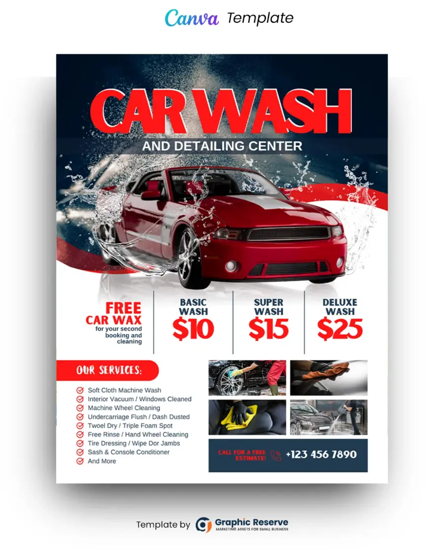 Customizable Automobile Flyer Canva Template for Car Wash Promotions