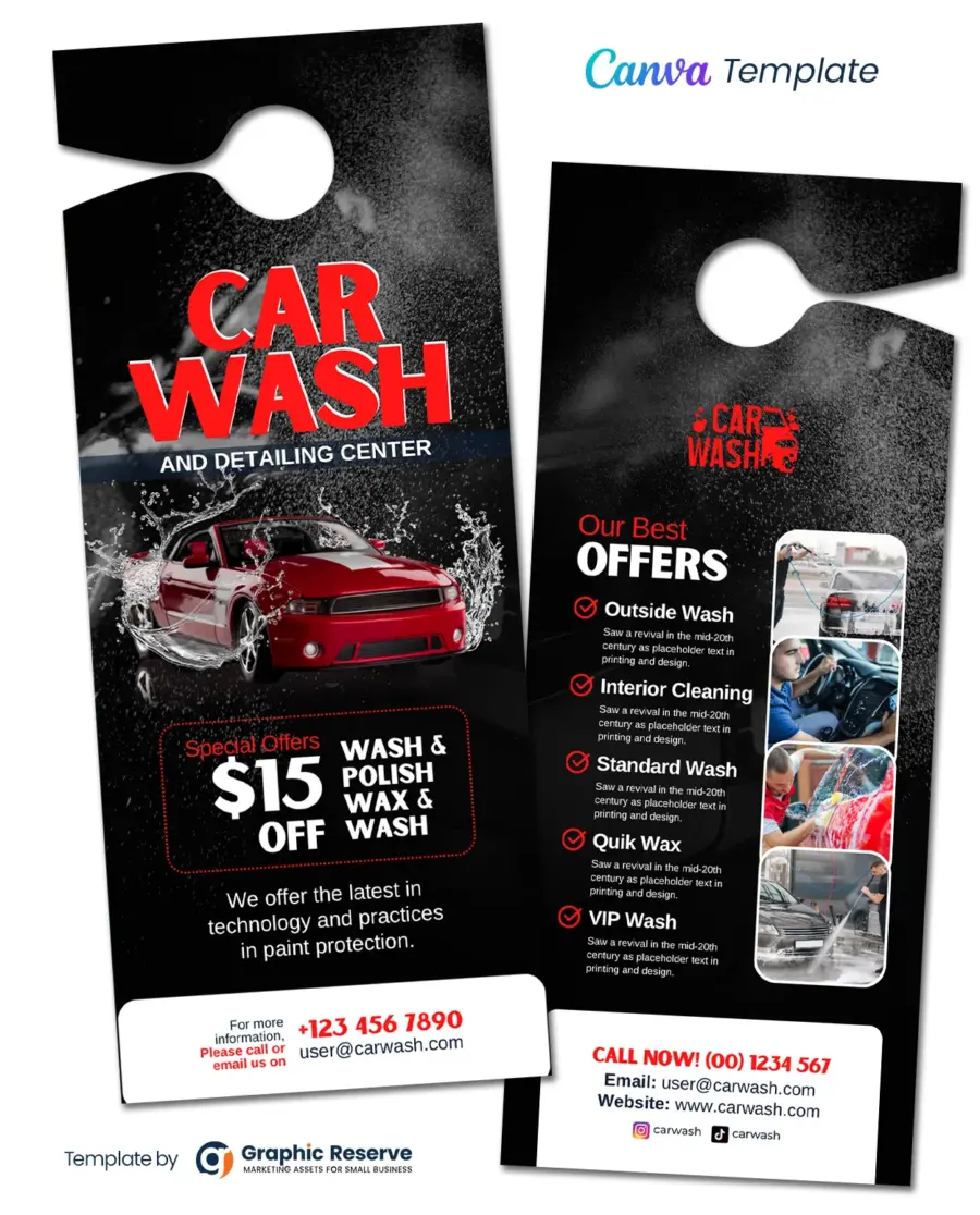 Customizable Car Wash Advertising Door Hanger Template - Canva Ready